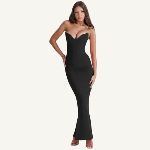 Black corset bodycon midi dress, front view