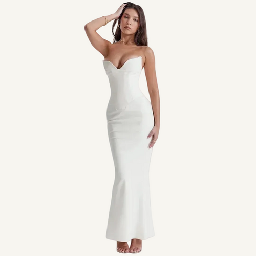 White corset bodycon dress, side view
