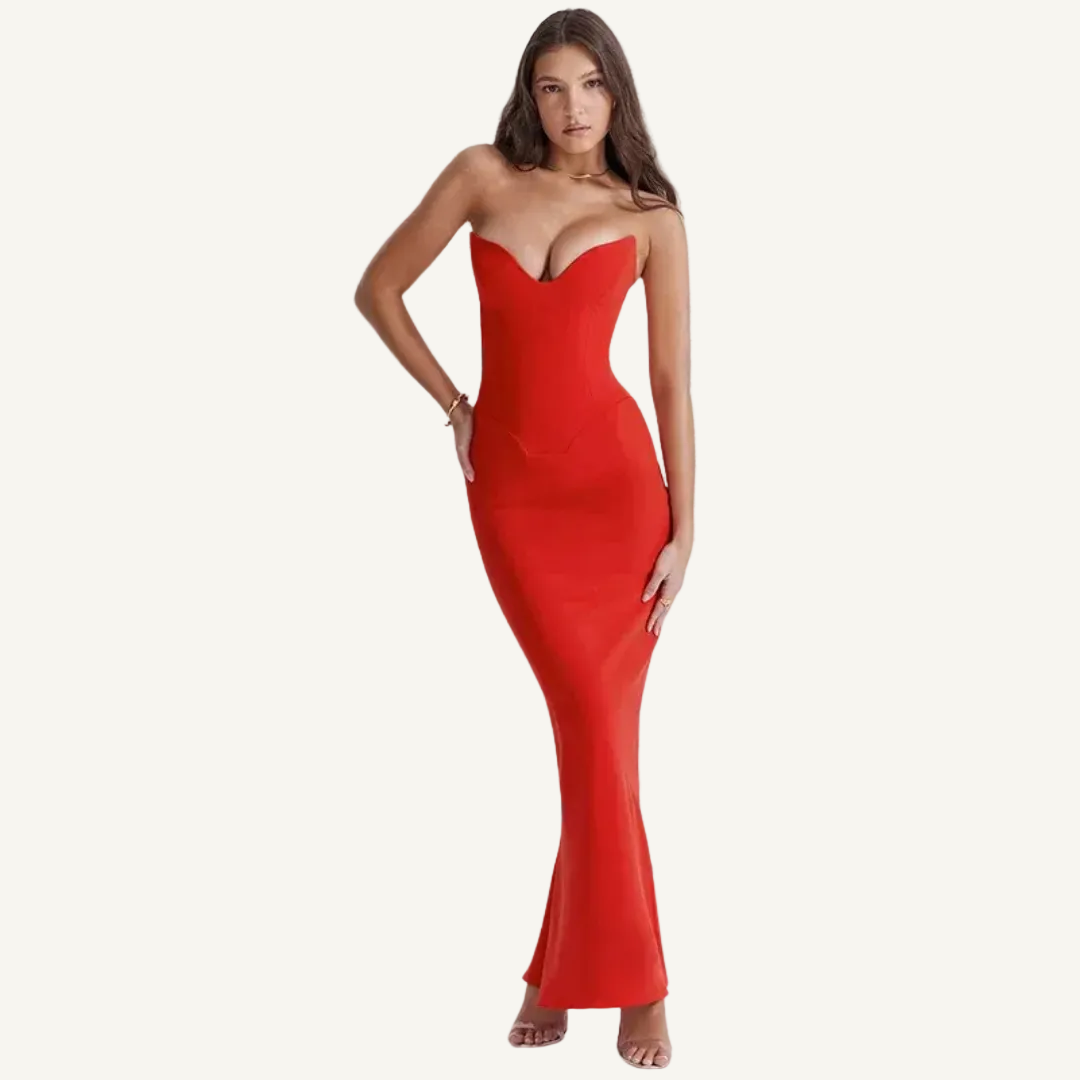 Red corset bodycon dress, front view