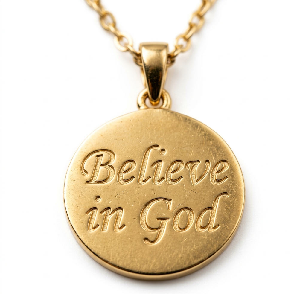 "Believe in God" Engraved Pendant Necklace | 18K Gold Plated Women's Faith Jewelry