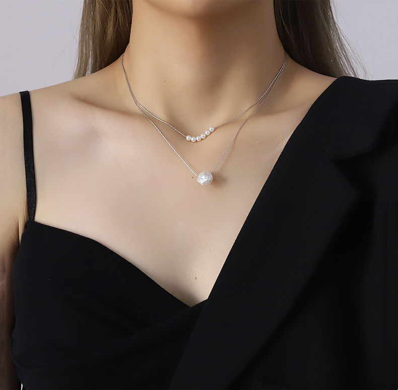 Dainty Double Layered Baroque Faux Pearl Necklace – Gold & Silver