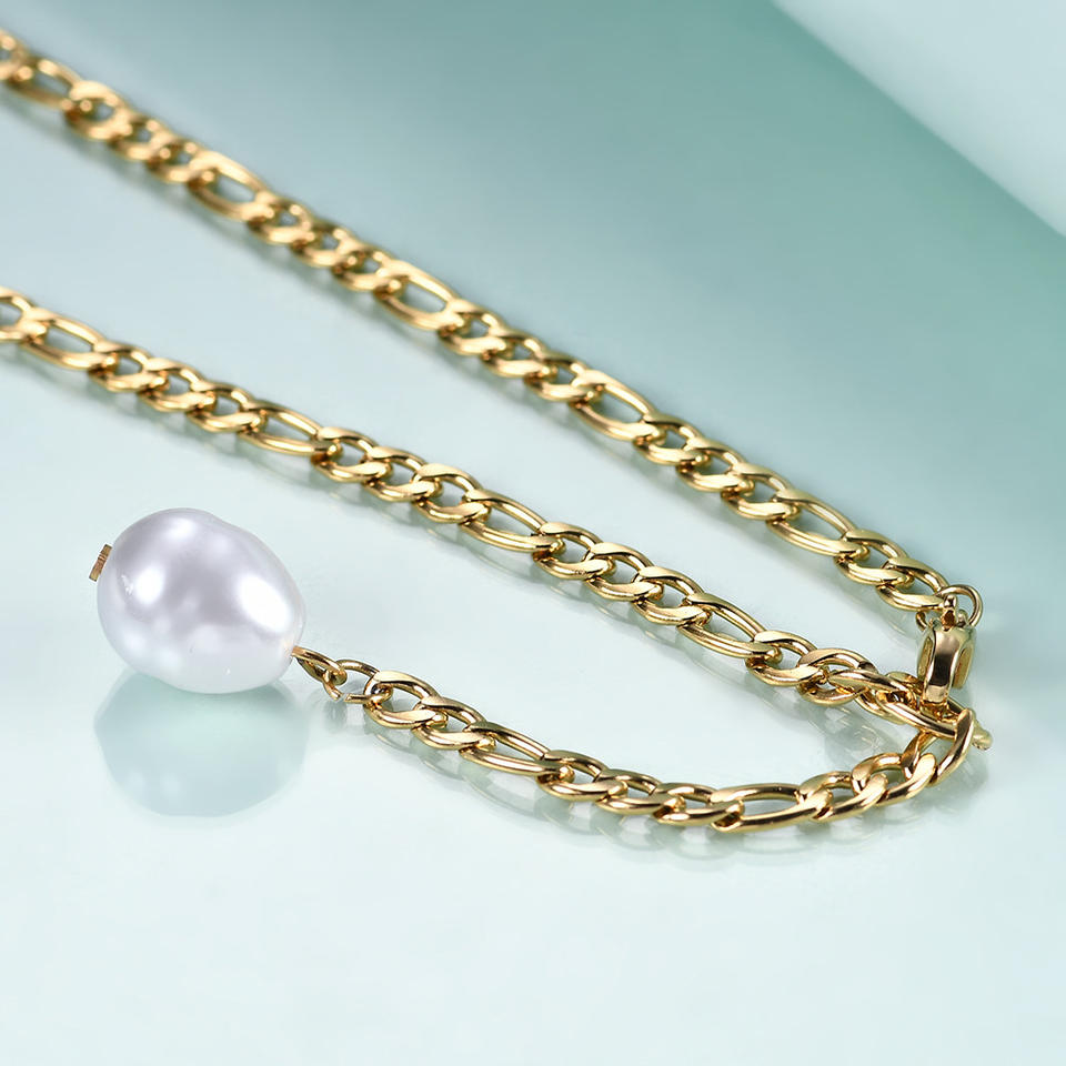 18K Gold Plated Faux Pearl Figaro Chain Necklace – Waterproof & Tarnish Free