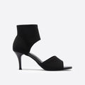 Black ankle strap heeled sandal, side view