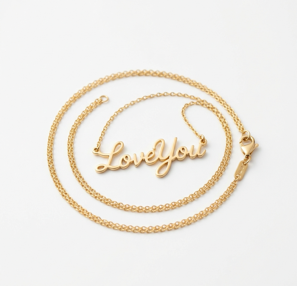 Love You cursive nameplate necklace – front view
