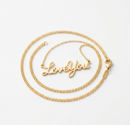 Love You cursive nameplate necklace – front view