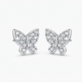 Silver-toned butterfly stud earrings with pavé crystal stones - elegant small butterfly earrings completely encrusted with crystals - jewelry product photo