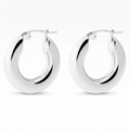 Silver-toned chunky thick hoop earrings - elegant wide polished hoop earrings with rounded profile - jewelry product photo