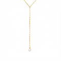 Gold-toned stainless steel Y-lariat necklace with faux pearl drop pendant - elegant adjustable Y-drop necklace with pearl-like bead - jewelry product photo