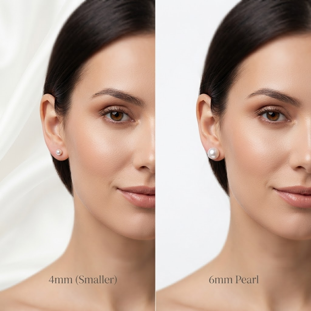 Woman wearing silver-toned double-sided pearl barbell stud earrings - elegant front-back pearl earrings styling photo - luxury jewelry lifestyle photography

