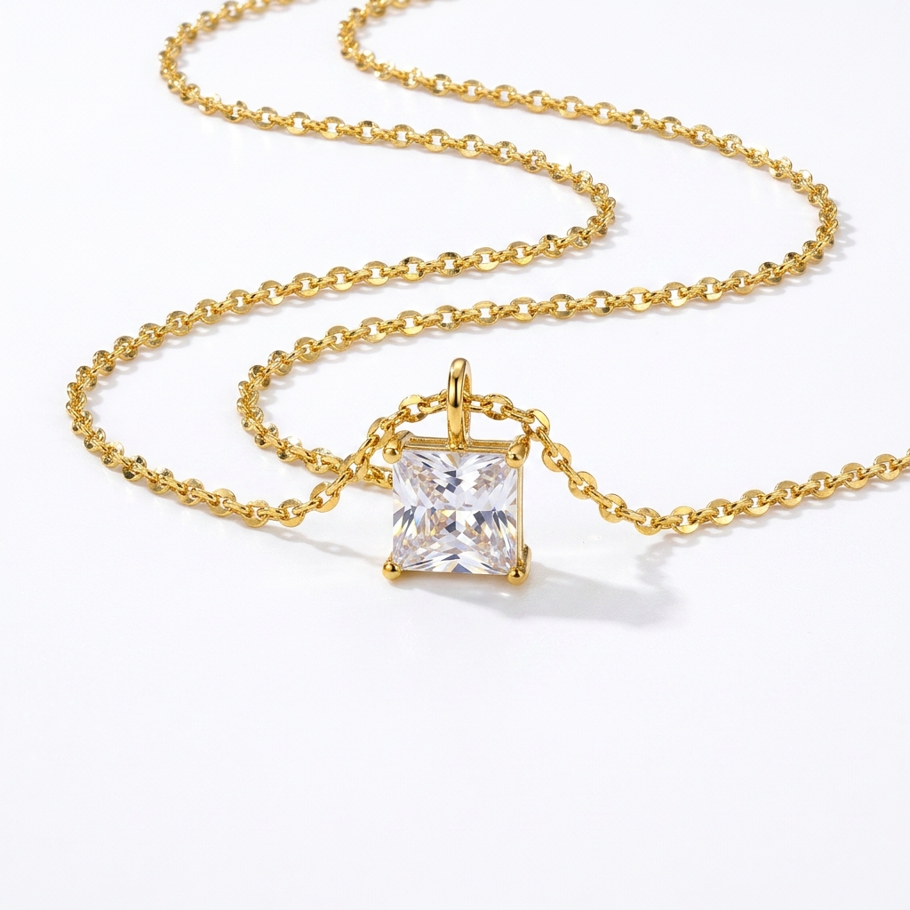 Dainty Princess Cut Zirconia Pendant Necklace | Stainless Steel Jewelry-front