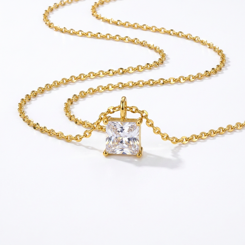 Dainty Princess Cut Zirconia Pendant Necklace | Stainless Steel Jewelry-front