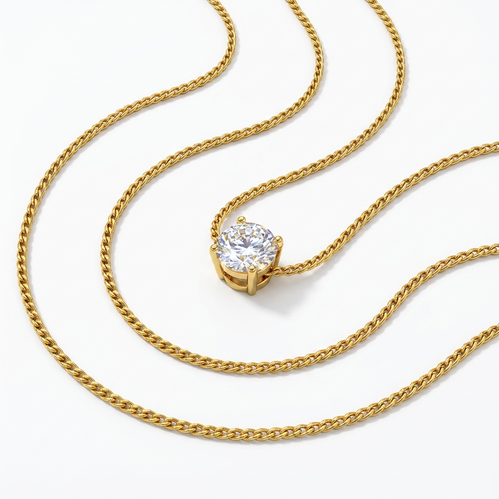 Dainty round cut zirconia pendant necklace in gold color stainless steel – Velara-front