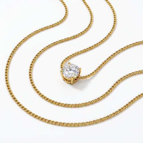 Dainty round cut zirconia pendant necklace in gold color stainless steel – Velara-front