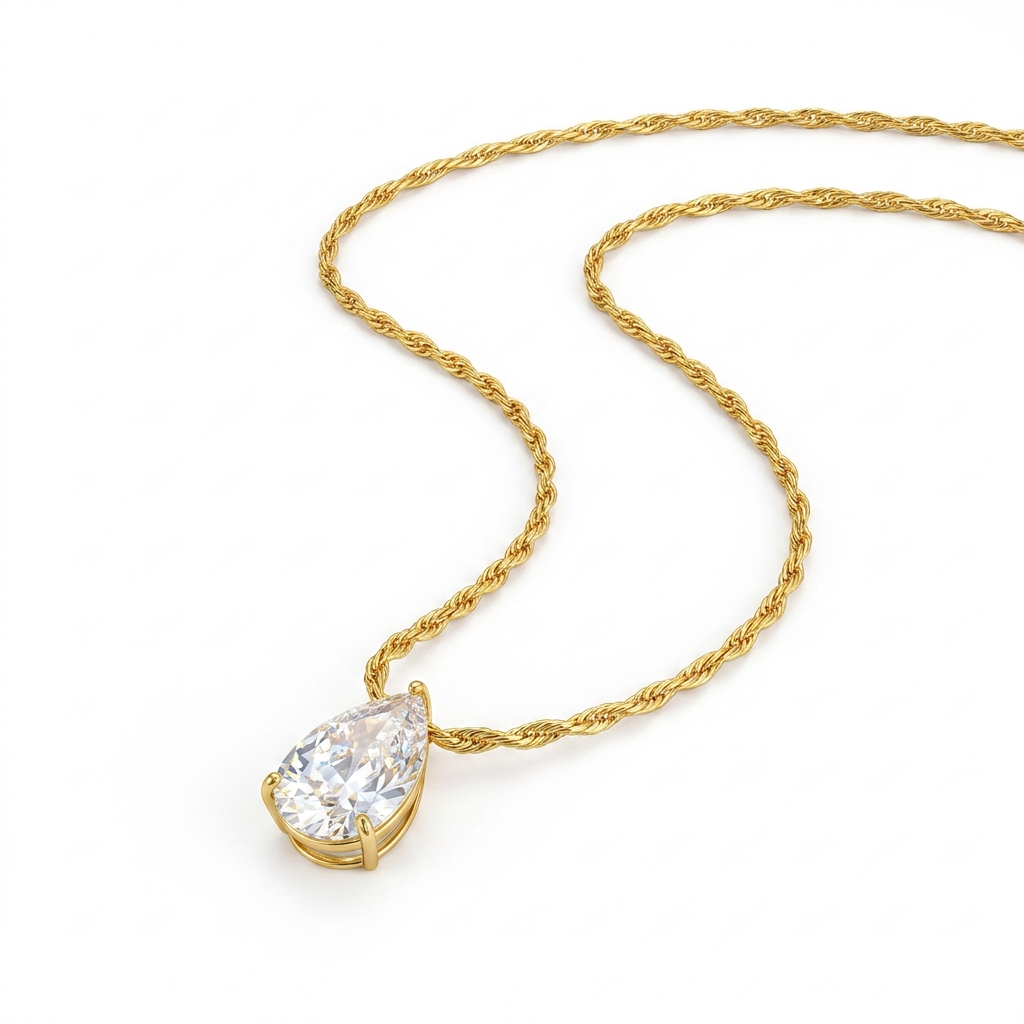 Dainty teardrop zirconia pendant necklace in gold color stainless steel – Velara-front
