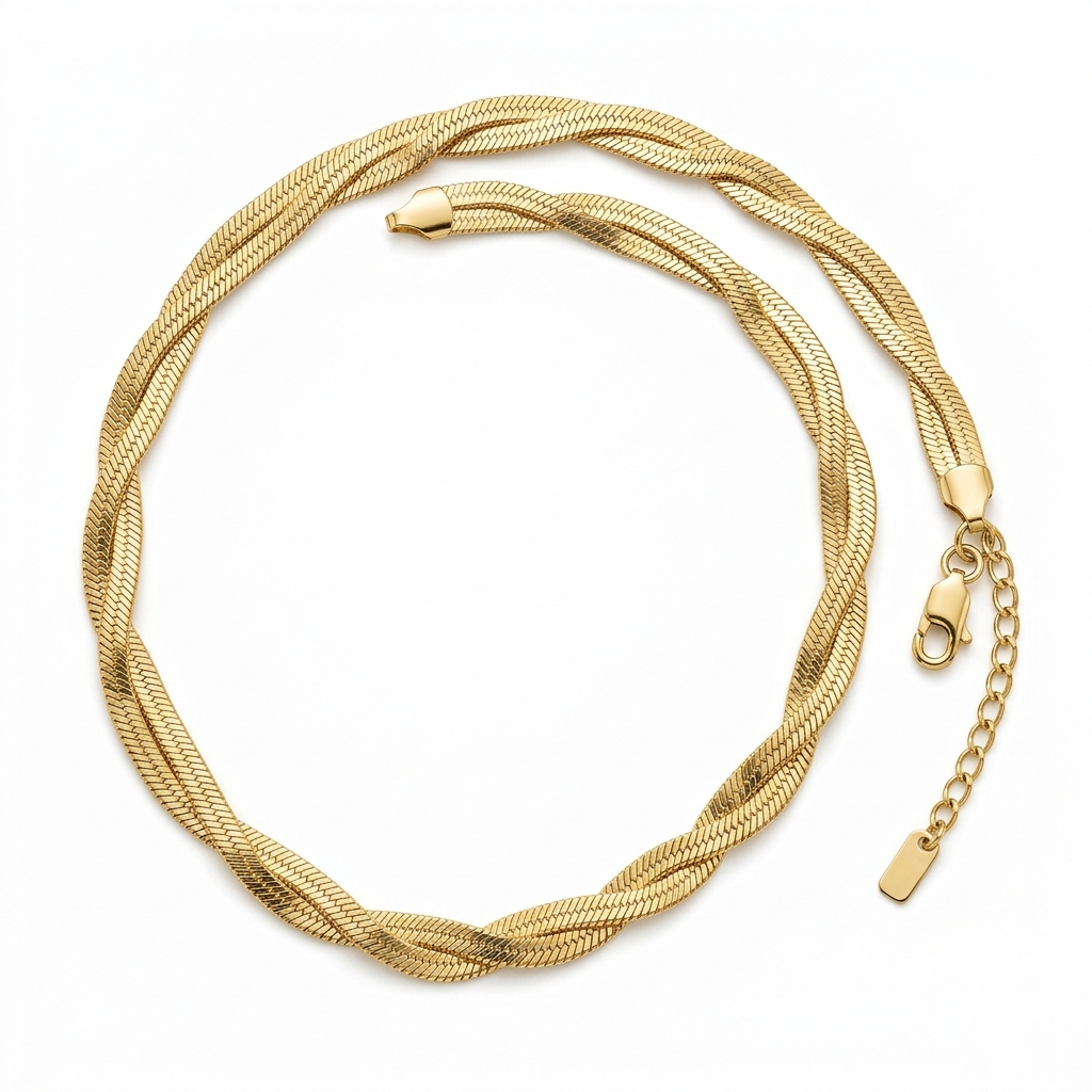 herringbone chain necklace close-up showing twisted detail in gold color – Velara