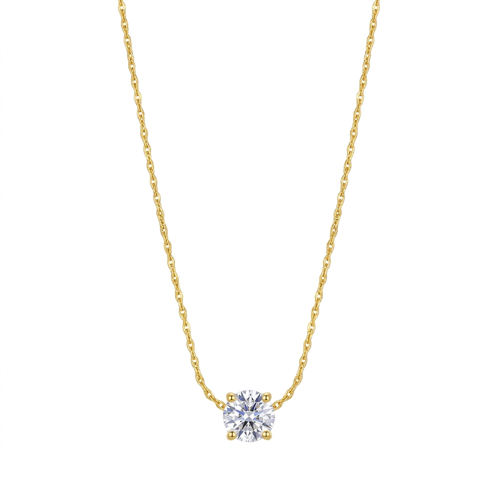 Dainty round cut zirconia pendant necklace in gold color stainless steel – Velara