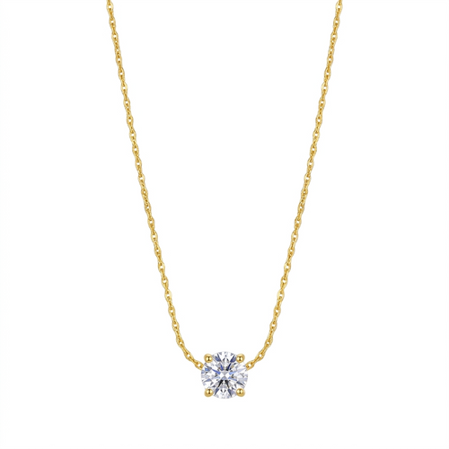 Dainty round cut zirconia pendant necklace in gold color stainless steel – Velara