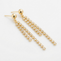 Gold-toned ball stud earrings with double crystal fringe drops - elegant earrings with graduated crystal chain dangles - jewelry product photo
