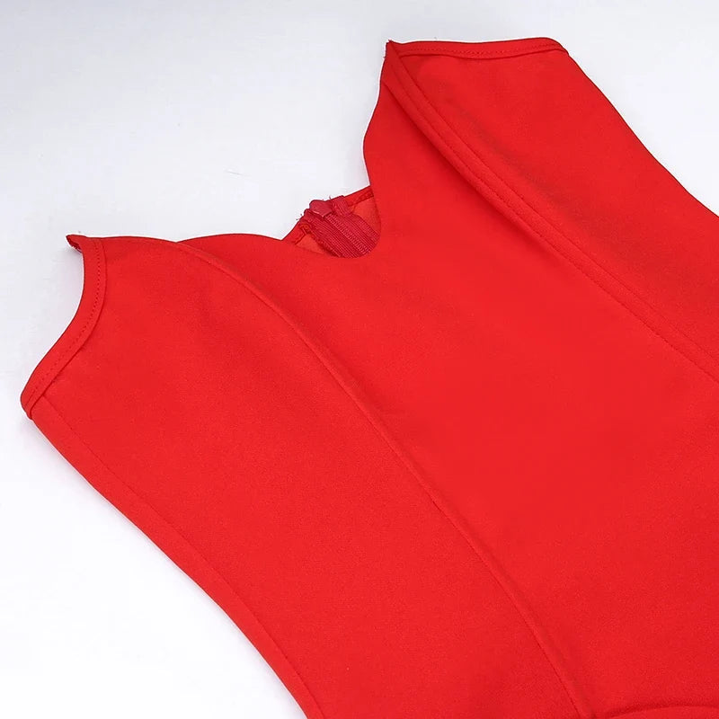 Close-up of red corset bodice ruching detail