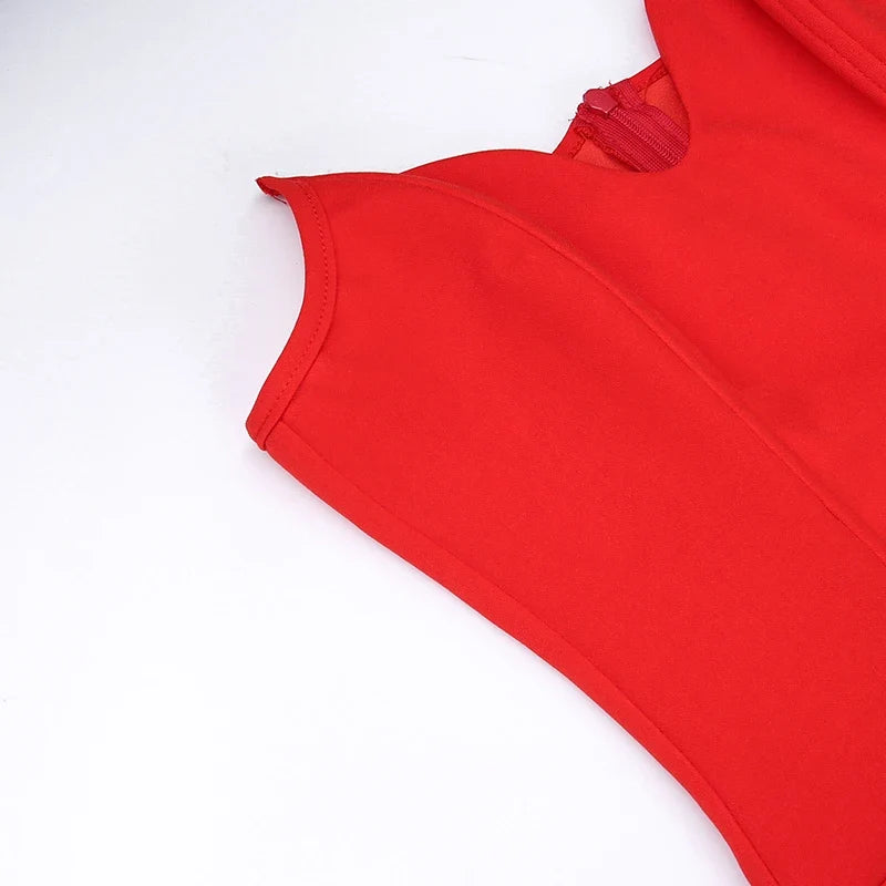 Red corset dress bodice, folded detail view