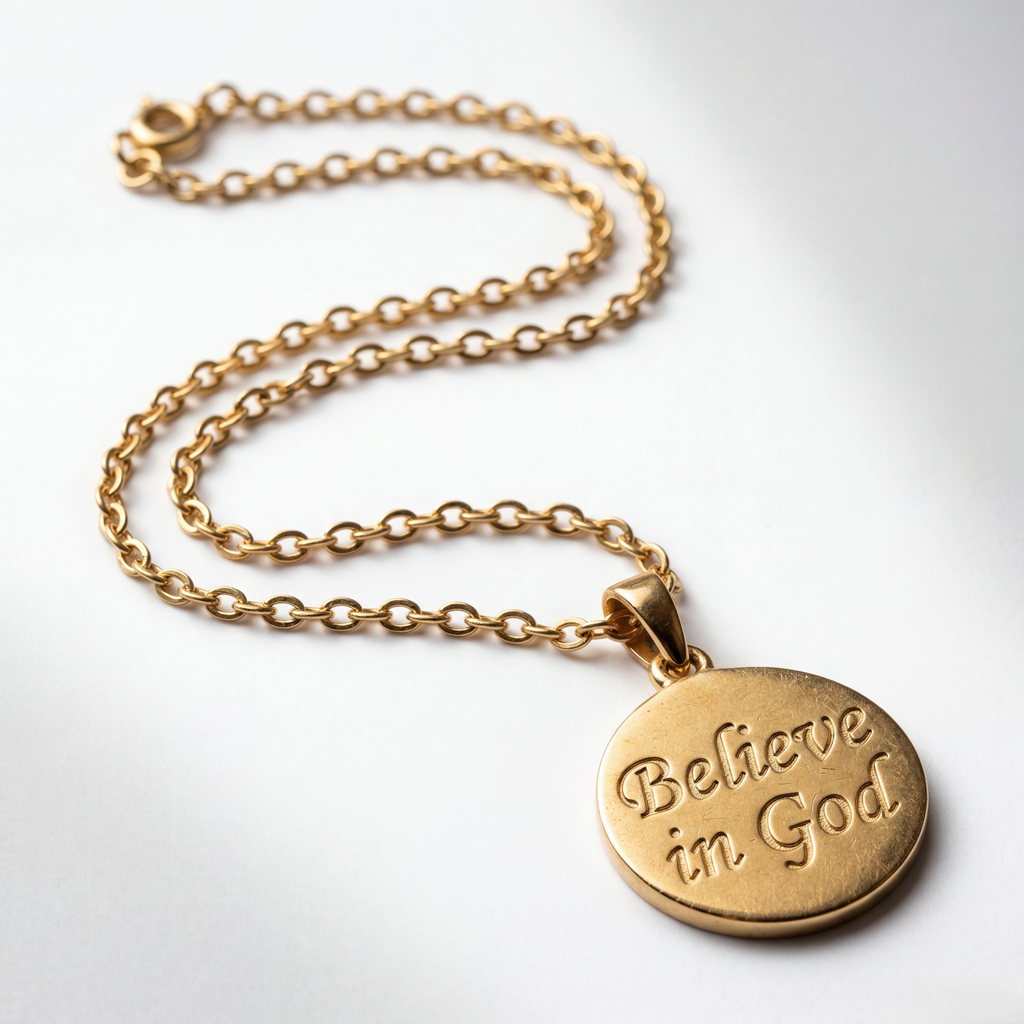 "Believe in God" Engraved Pendant Necklace | 18K Gold Plated Women's Faith Jewelry