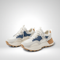White and orange fabric sneakers with contrast sole