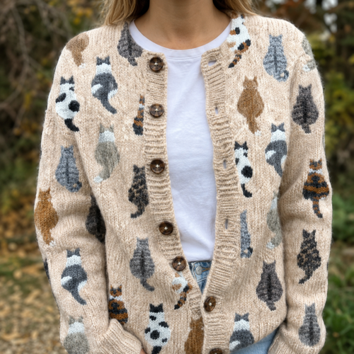 Cat print cardigan front view