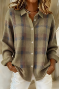 Checked knit cardigan front view