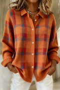 Checked knit cardigan front view