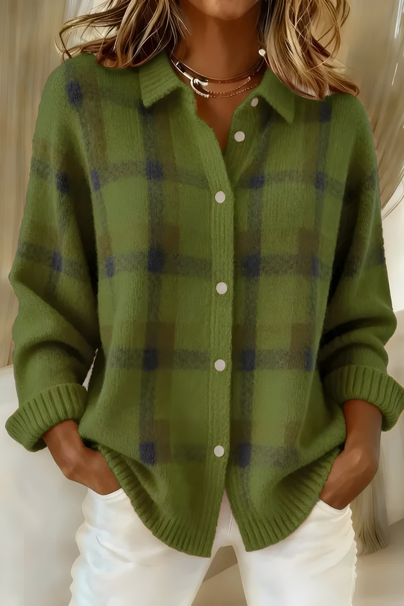 Checked knit cardigan colour options