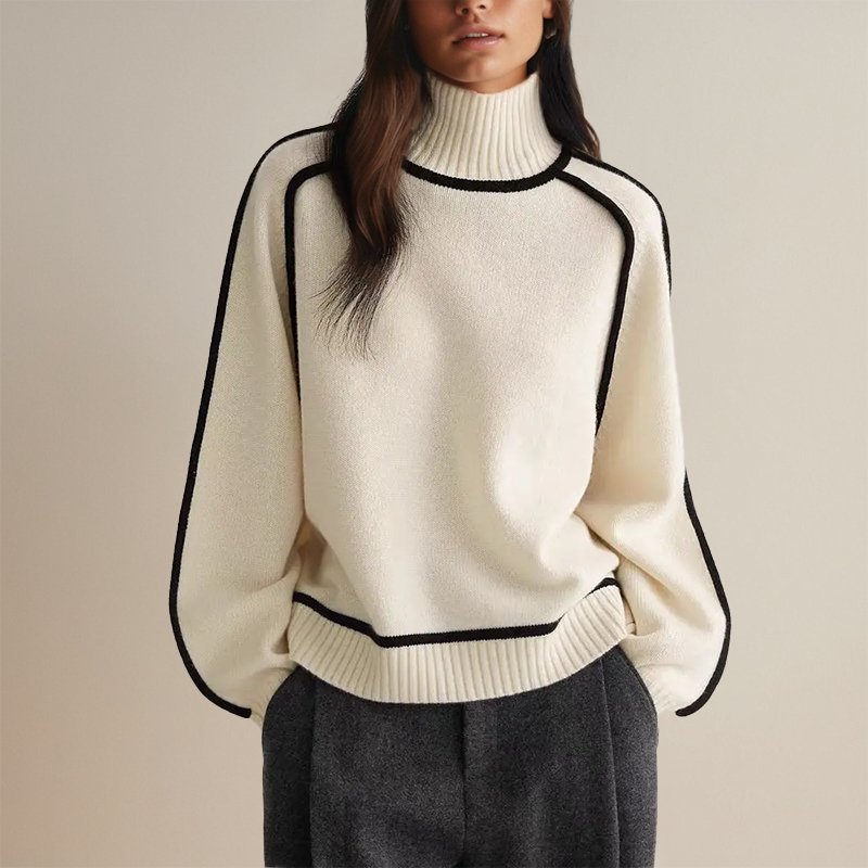 Colour-block roll neck jumper front view