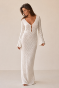 Crochet maxi beach dress front view