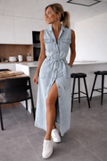 Denim look maxi dress front view