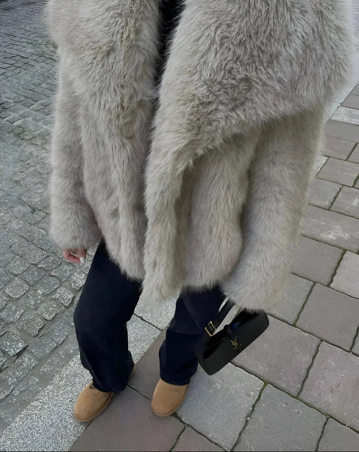 Beige faux fur jacket front view