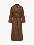 Brown faux suede trench coat side view