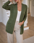 Knitted open-front cardigan front view