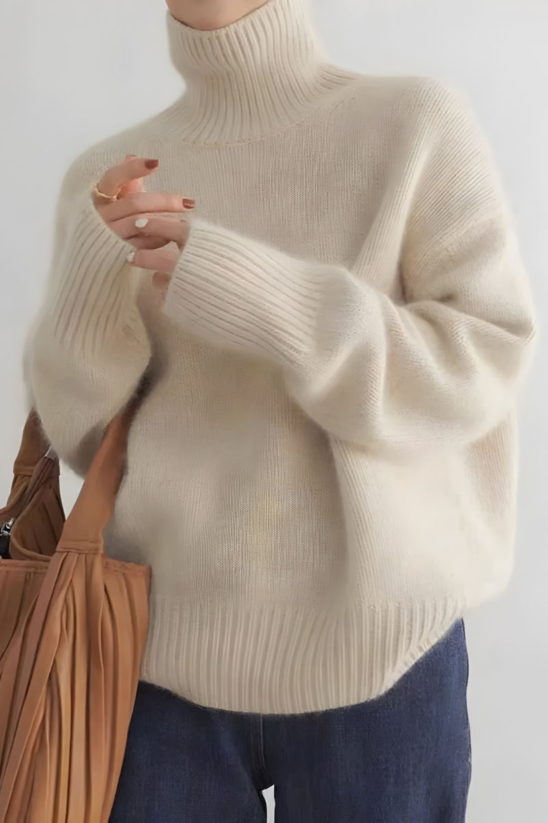 Knitted roll neck jumper close-up detail