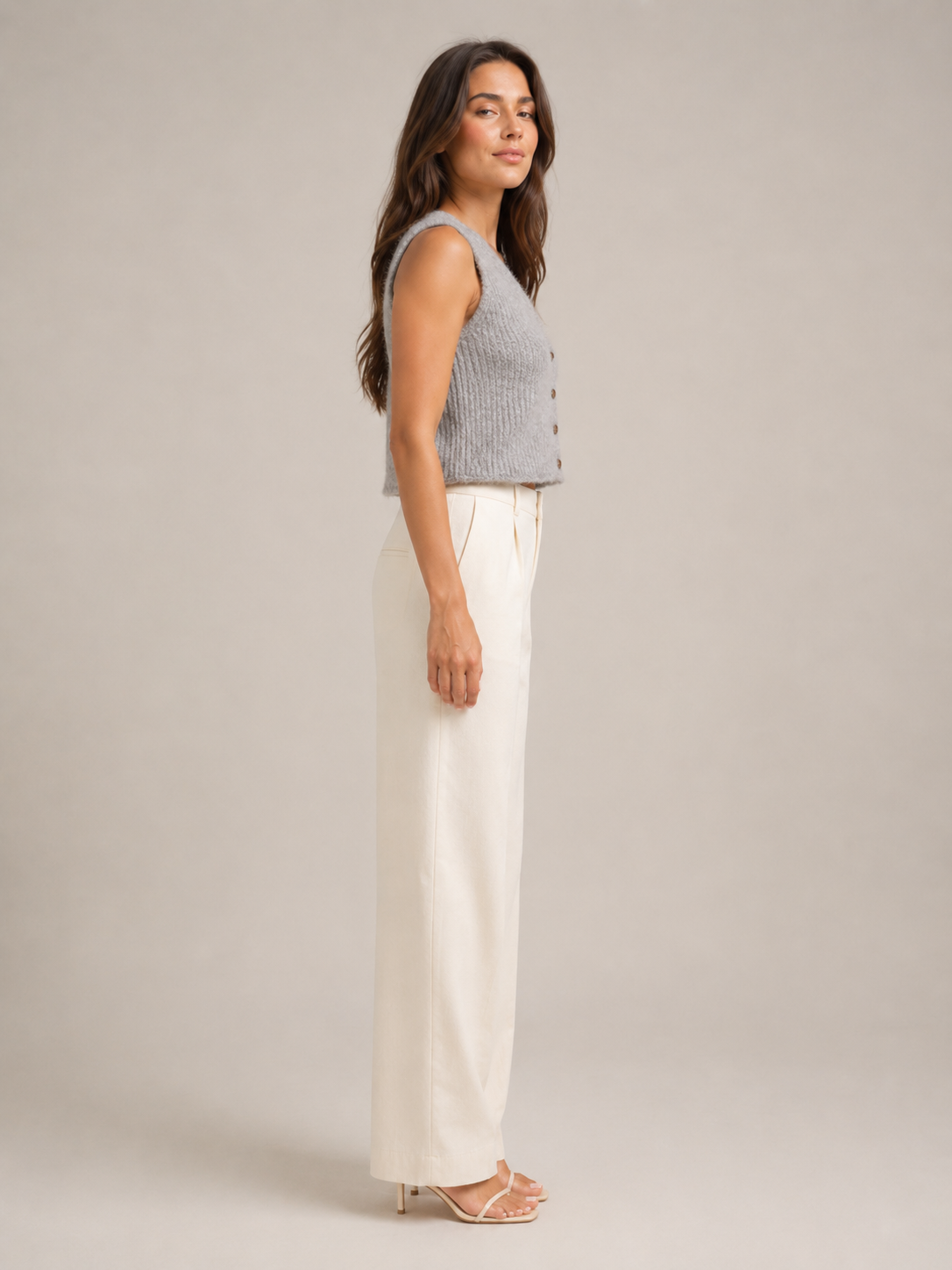 Brown knitted waistcoat on model