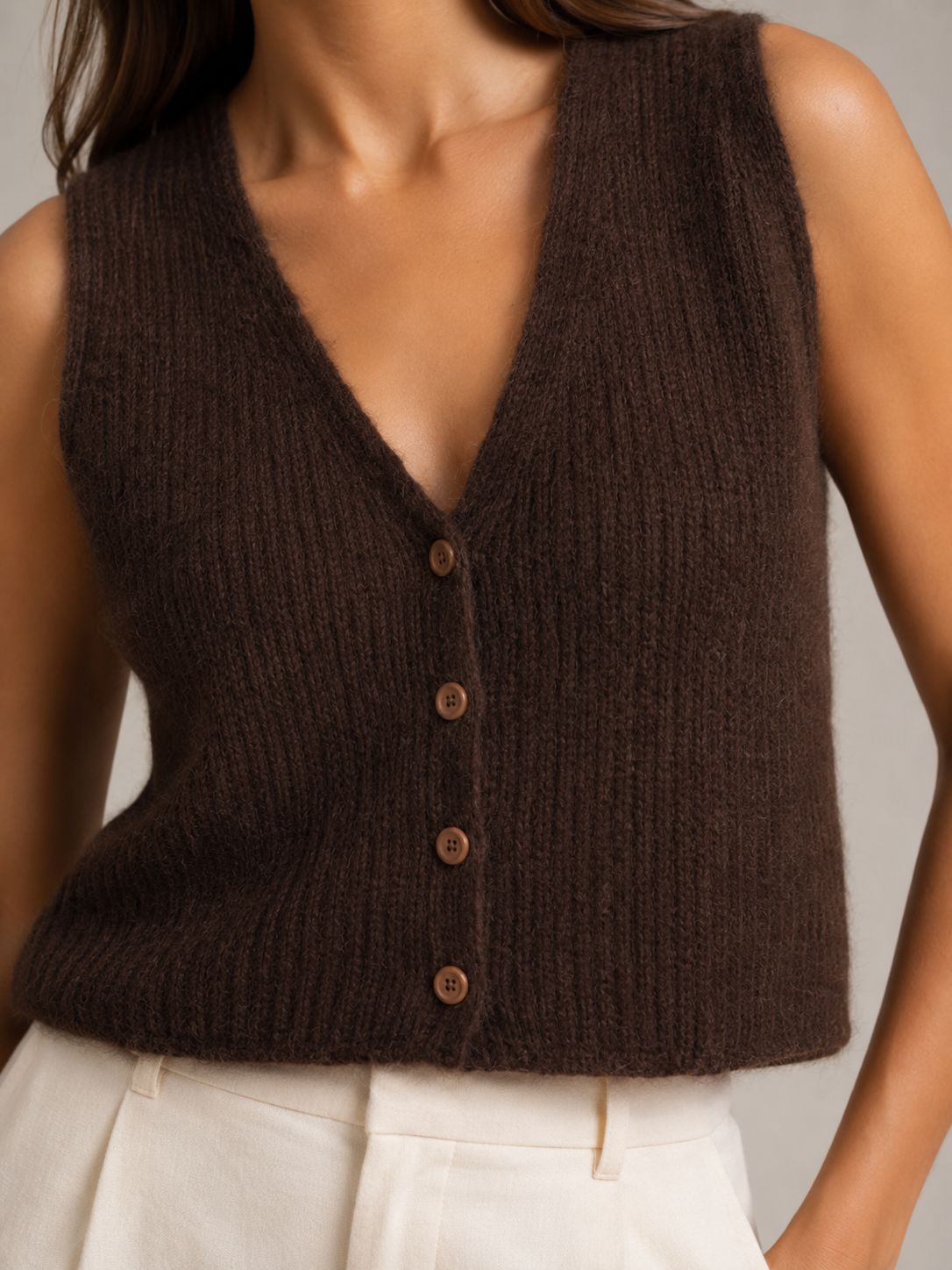 Knitted waistcoat close-up buttons