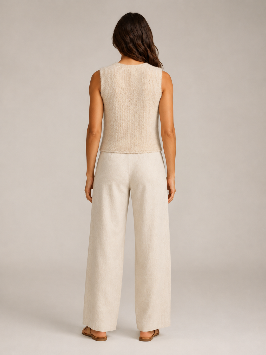 Knitted waistcoat styled over blouse