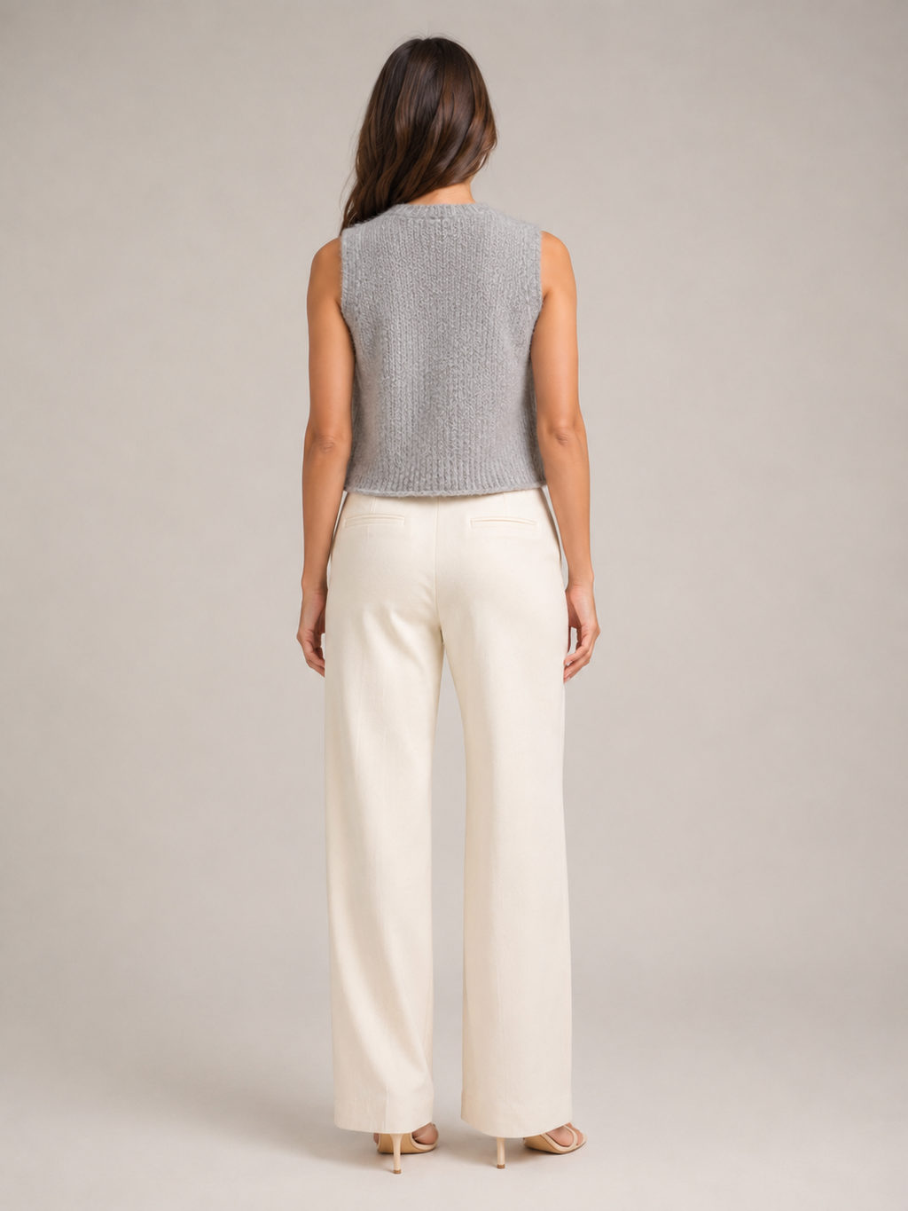 Grey knitted waistcoat on model
