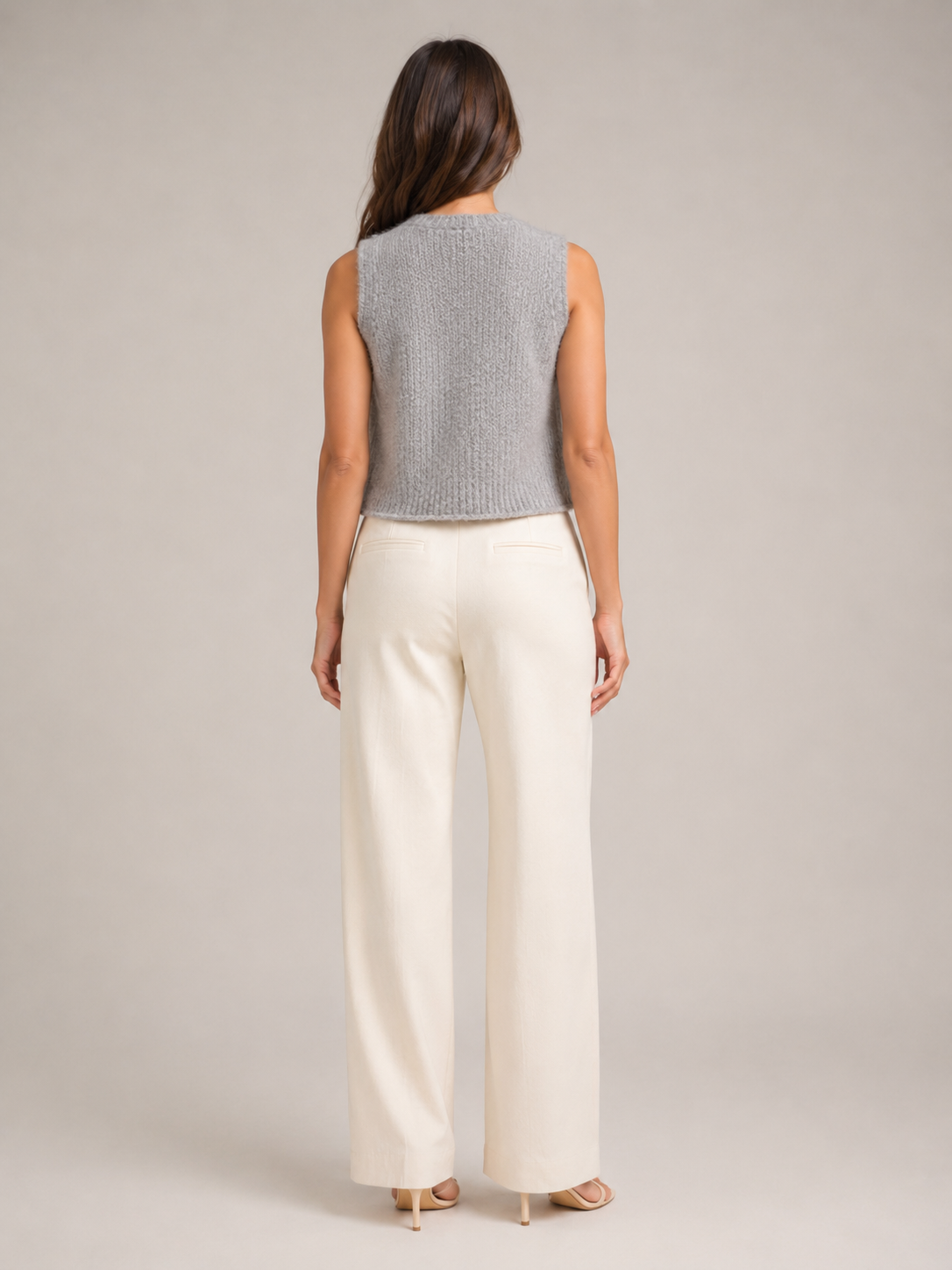 Grey knitted waistcoat on model