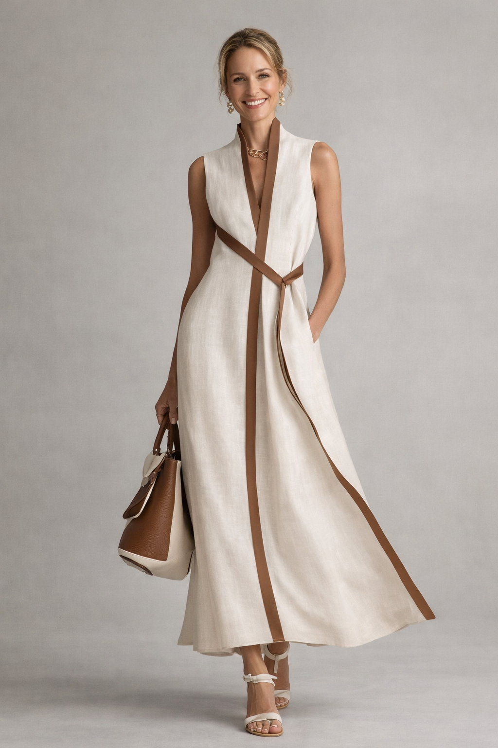 White A-line maxi dress front view