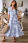 Printed maxi dress with V-neck front view