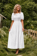 Maxi dress with puff sleeves front view