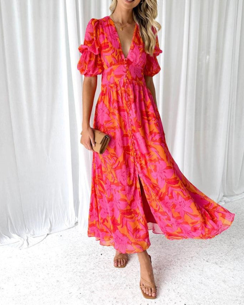 Pink maxi dress side view