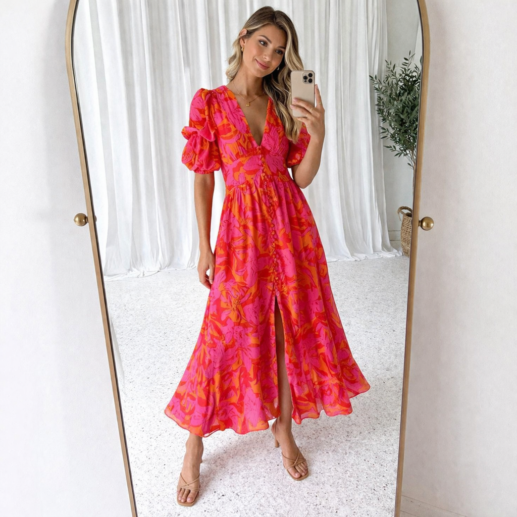 Pink maxi dress back view