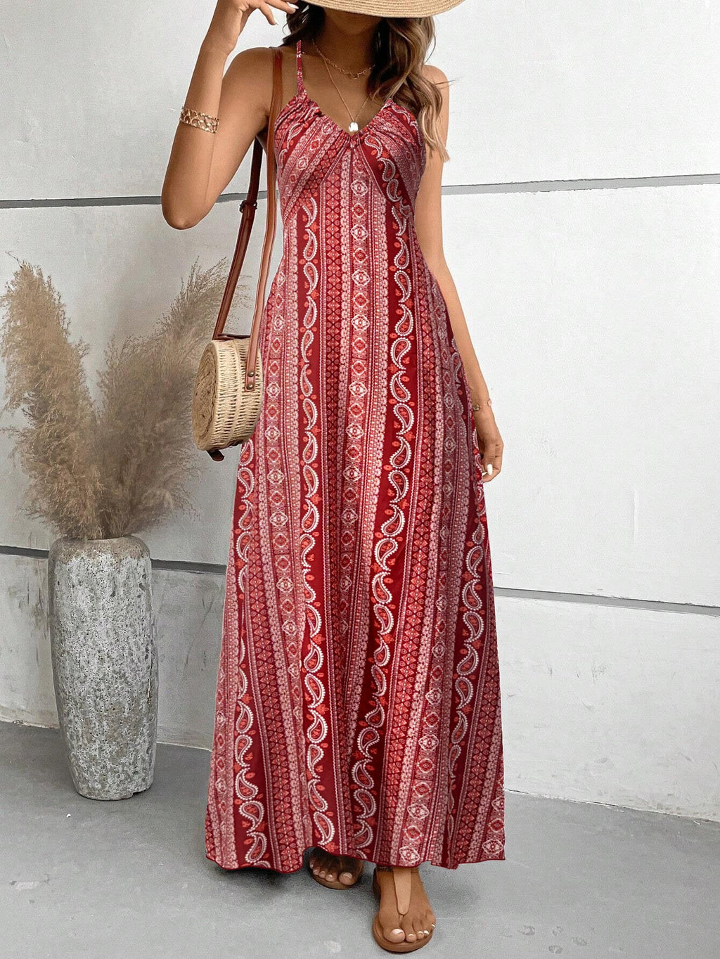 Maxi slip dress fabric print detail
