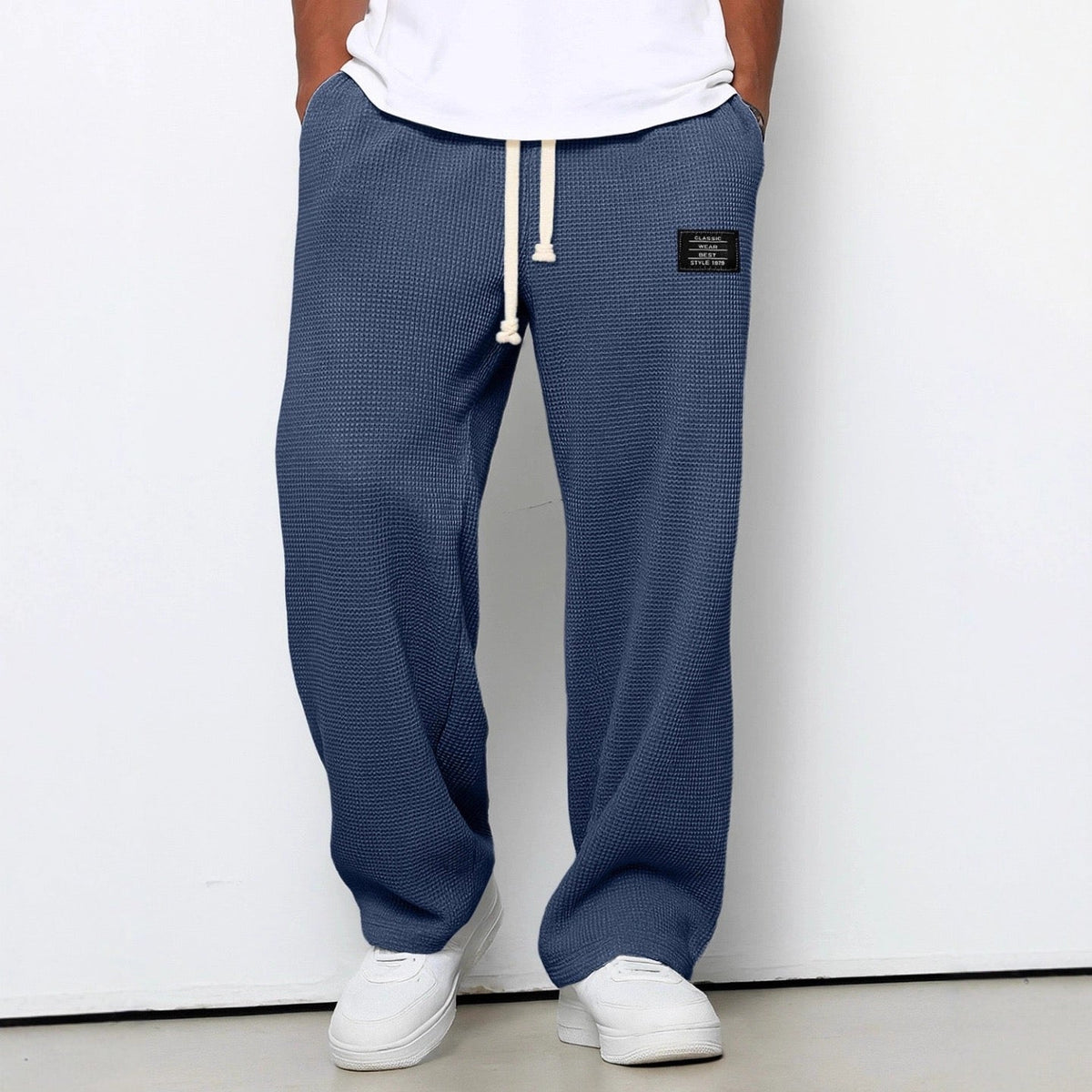 Men's wide leg trousers back view