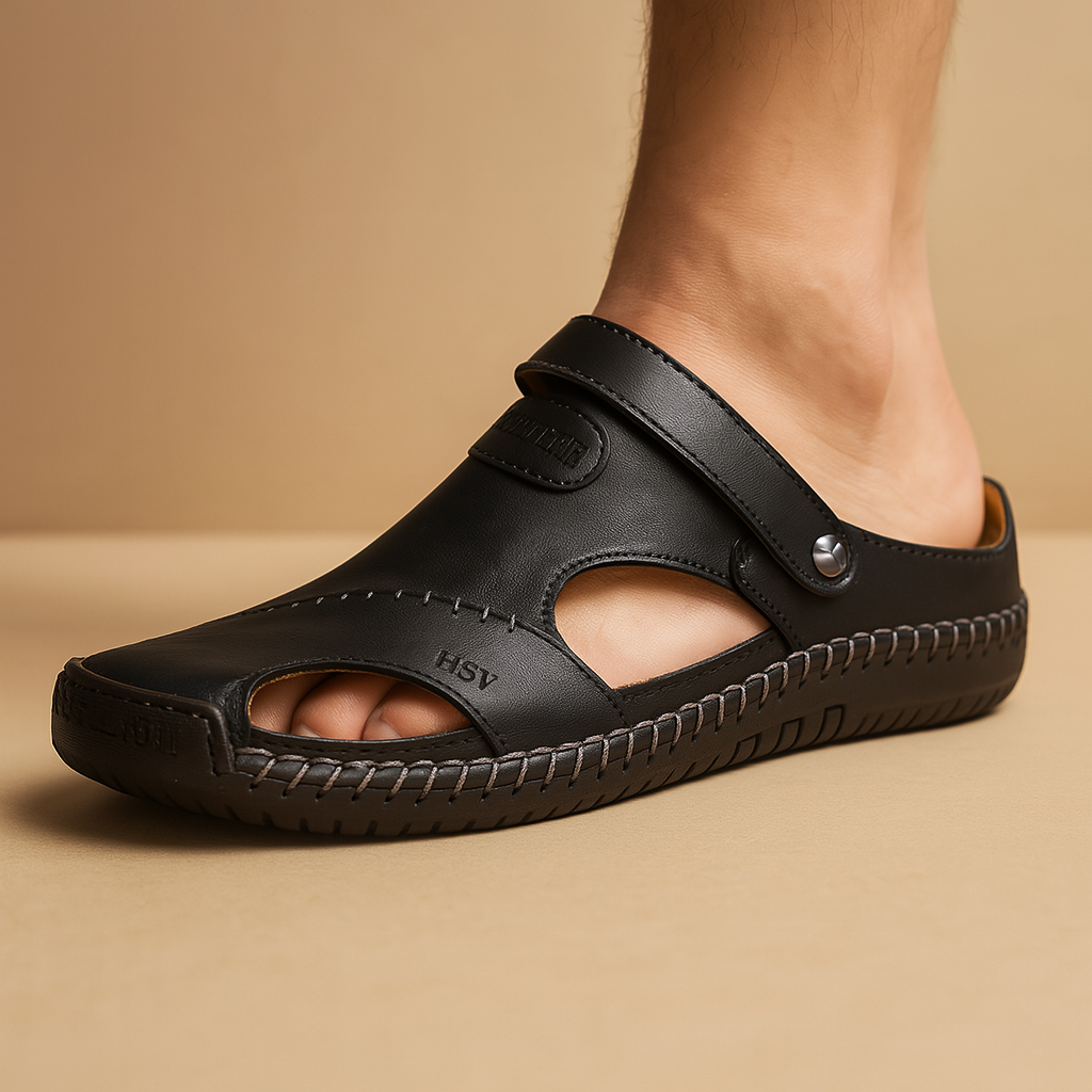 Men's sandals top view showing double straps